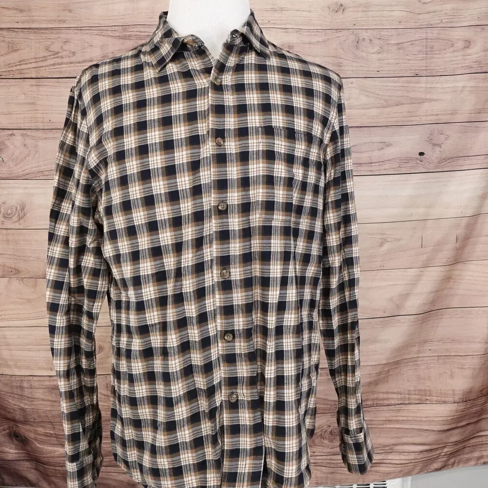BANANA REPUBLIC UNTUCKED FIT‎ LIGHTWEIGHT FLANNEL LIKE BUTTON UP SHIRT MENS SZ L